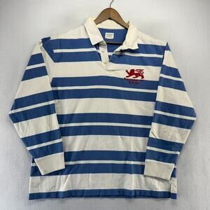 Vintage American Eagle Rugby Shirt Men's 2XL Blue White Colorblock Lion Logo y2k